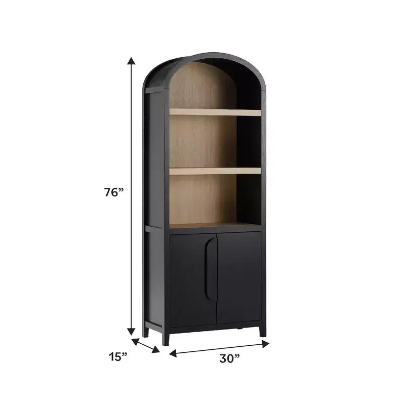Bibliothèque cintrée de 193 cm avec 3 étagères et 2 portes