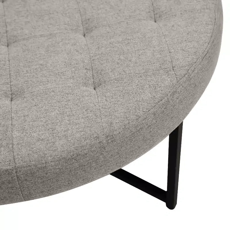 Pouf capitonné rond de 86 cm en coton et lin avec structure robuste en fer