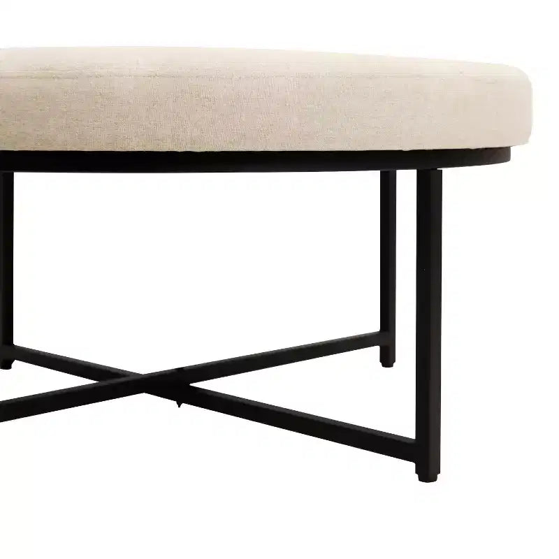 Pouf capitonné rond de 86 cm en coton et lin avec structure robuste en fer