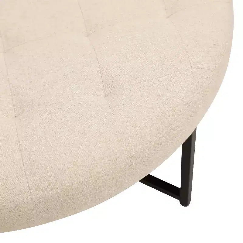 Pouf capitonné rond de 86 cm en coton et lin avec structure robuste en fer