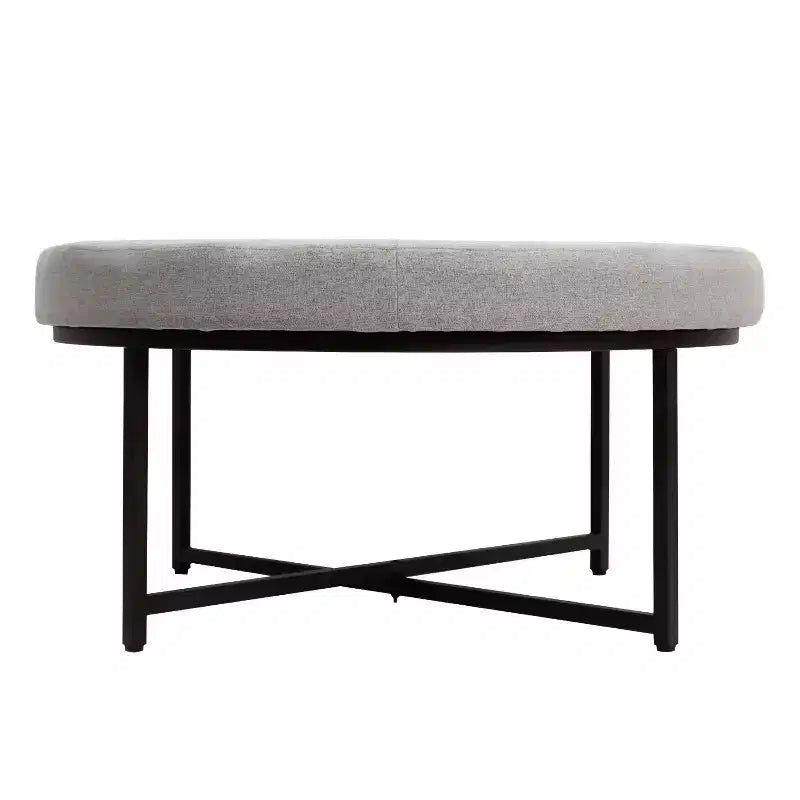 Pouf capitonné rond de 86 cm en coton et lin avec structure robuste en fer