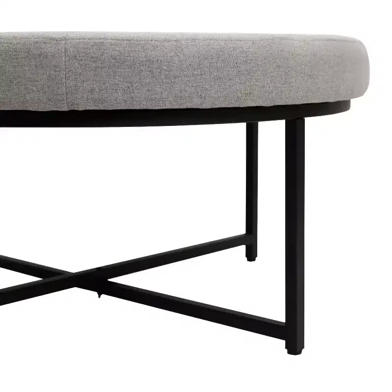 Pouf capitonné rond de 86 cm en coton et lin avec structure robuste en fer