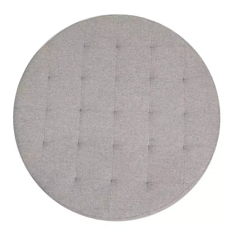 Pouf capitonné rond de 86 cm en coton et lin avec structure robuste en fer