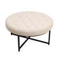 Pouf capitonné rond de 86 cm en coton et lin avec structure robuste en fer
