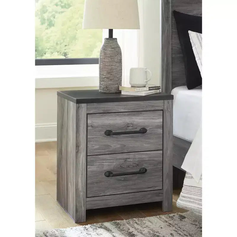 Table de chevet contemporaine à 2 tiroirs – Fini gris foncé deux tons