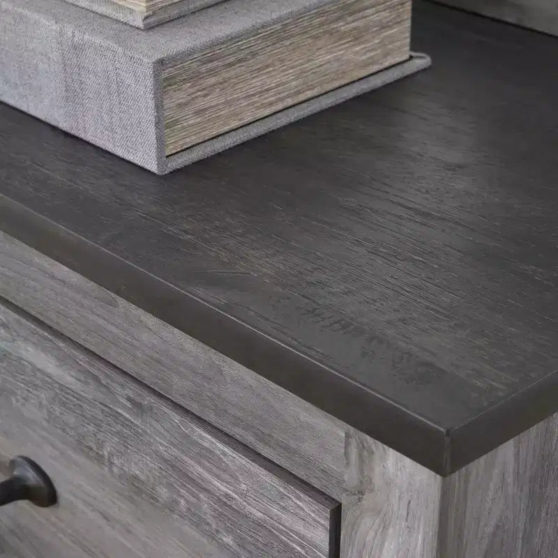 Table de chevet contemporaine à 2 tiroirs – Fini gris foncé deux tons