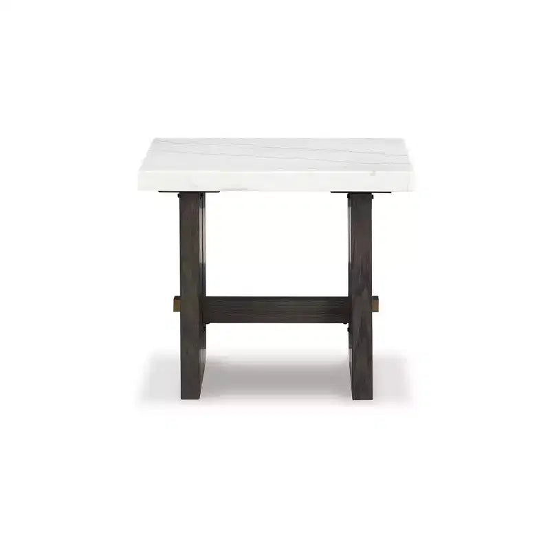 Guéridon traditionnel avec plateau en marbre naturel – Marron foncé et blanc