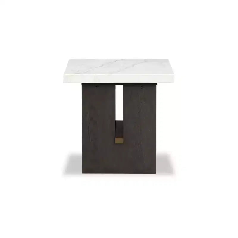 Guéridon traditionnel avec plateau en marbre naturel – Marron foncé et blanc