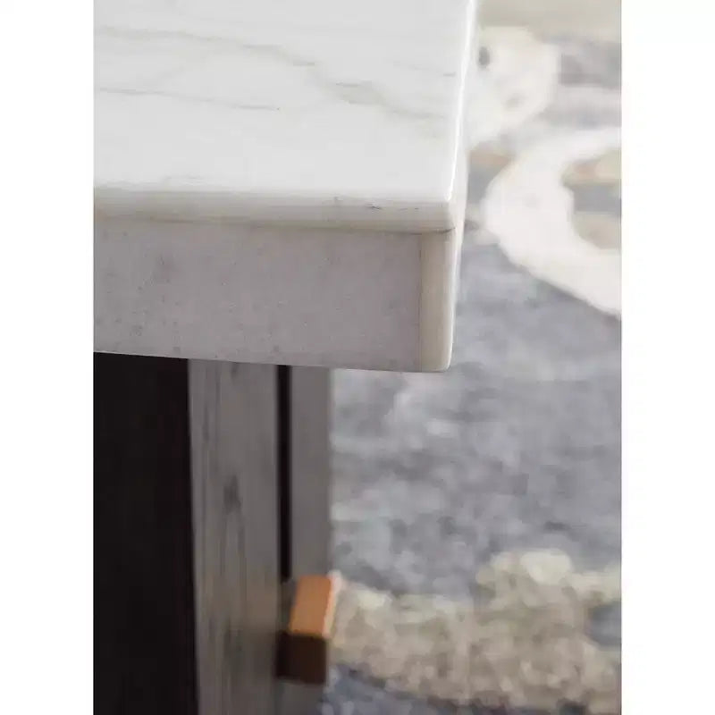 Guéridon traditionnel avec plateau en marbre naturel – Marron foncé et blanc