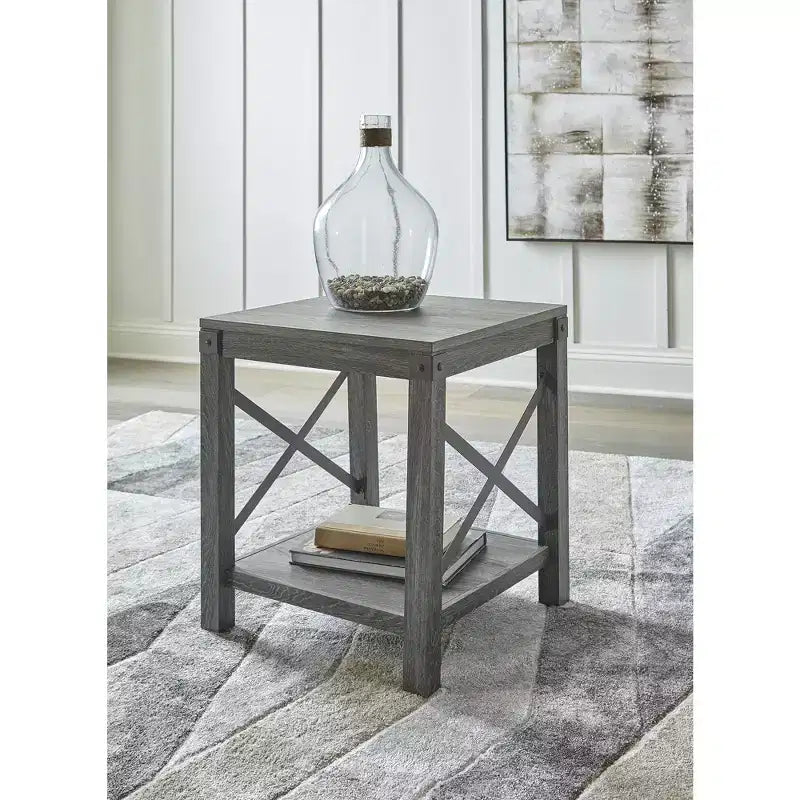 Table d'appoint carrée de style fermette moderne avec accents en X – Brun grisâtre