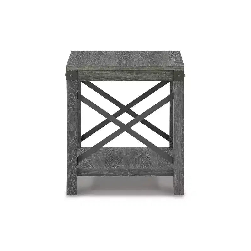 Table d'appoint carrée de style fermette moderne avec accents en X – Brun grisâtre