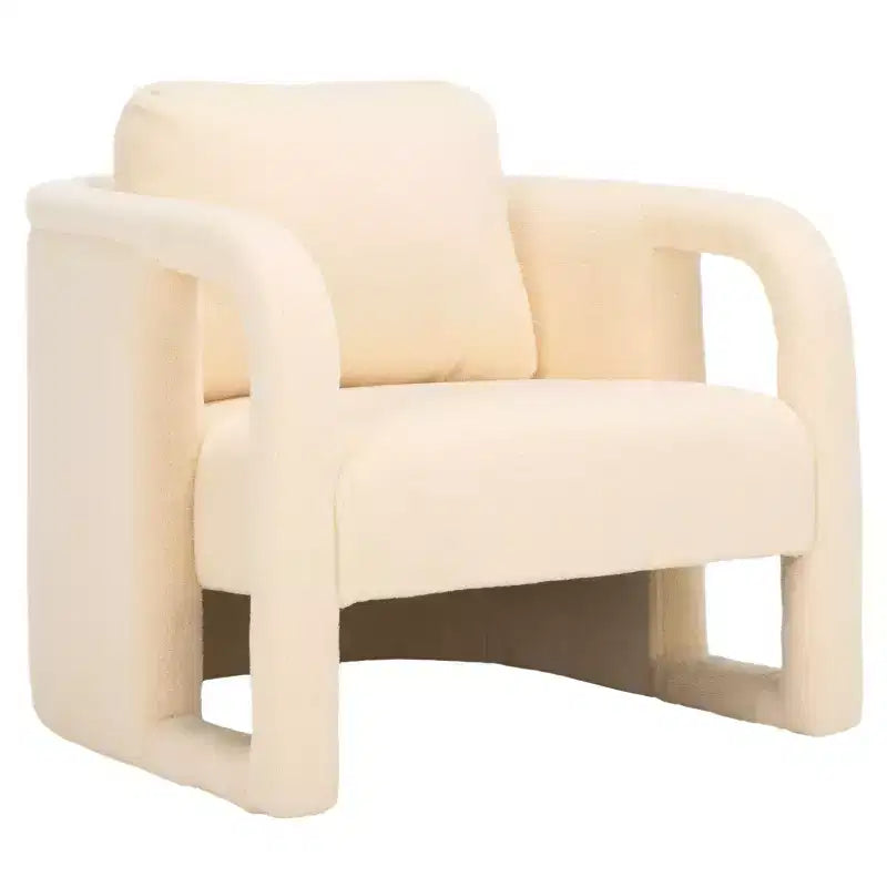 Fauteuil d'appoint en velours avec cadre et pieds en bois – Crème