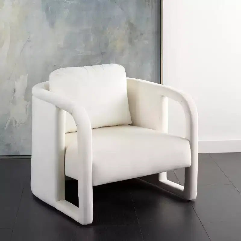 Fauteuil d'appoint en velours avec cadre et pieds en bois – Crème