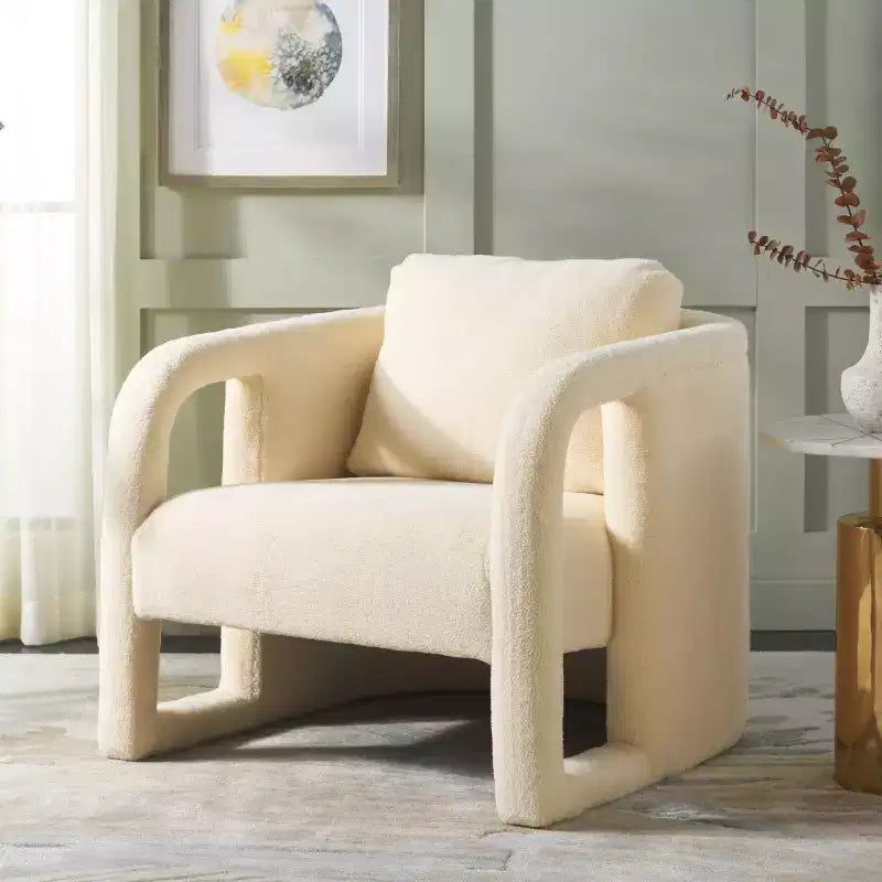 Fauteuil d'appoint en velours avec cadre et pieds en bois – Crème