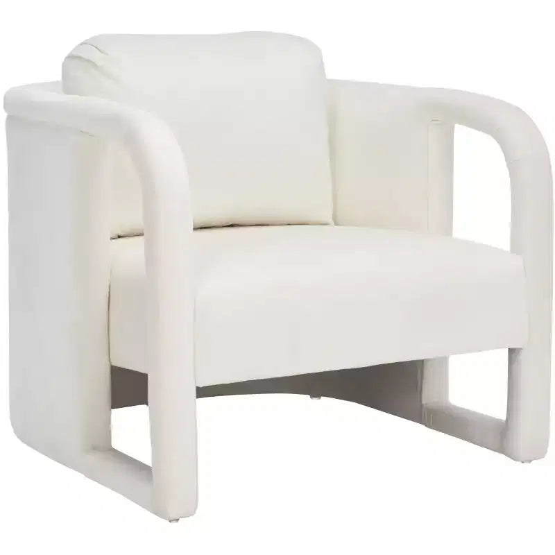 Fauteuil d'appoint en velours avec cadre et pieds en bois – Crème