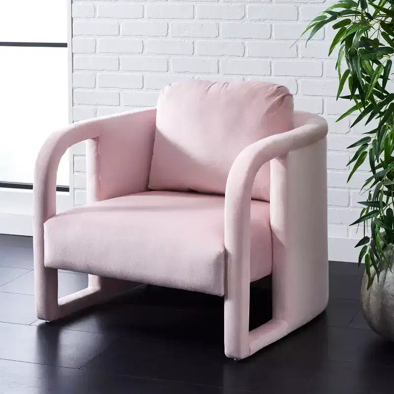 Fauteuil d'appoint en velours avec cadre et pieds en bois – Crème