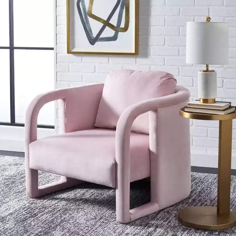 Fauteuil d'appoint en velours avec cadre et pieds en bois – Crème