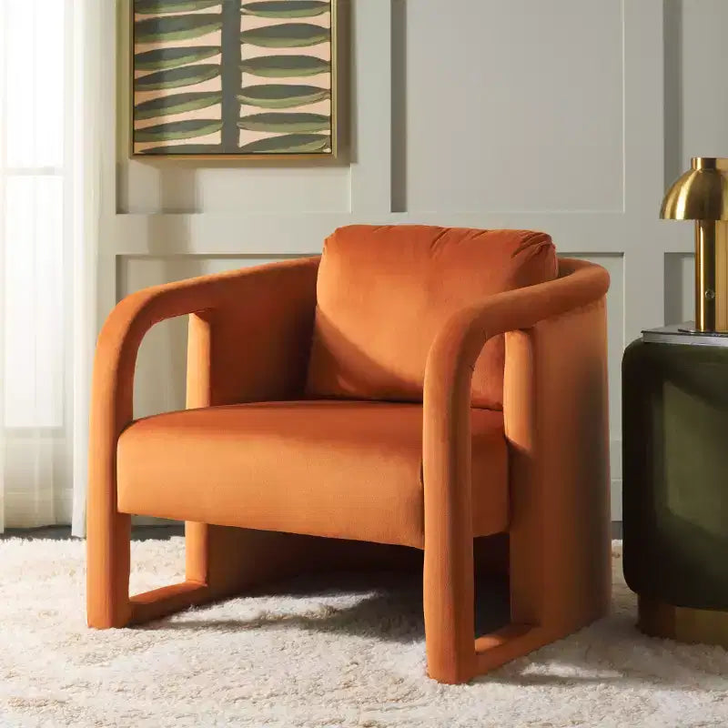Fauteuil d'appoint en velours avec cadre et pieds en bois – Crème