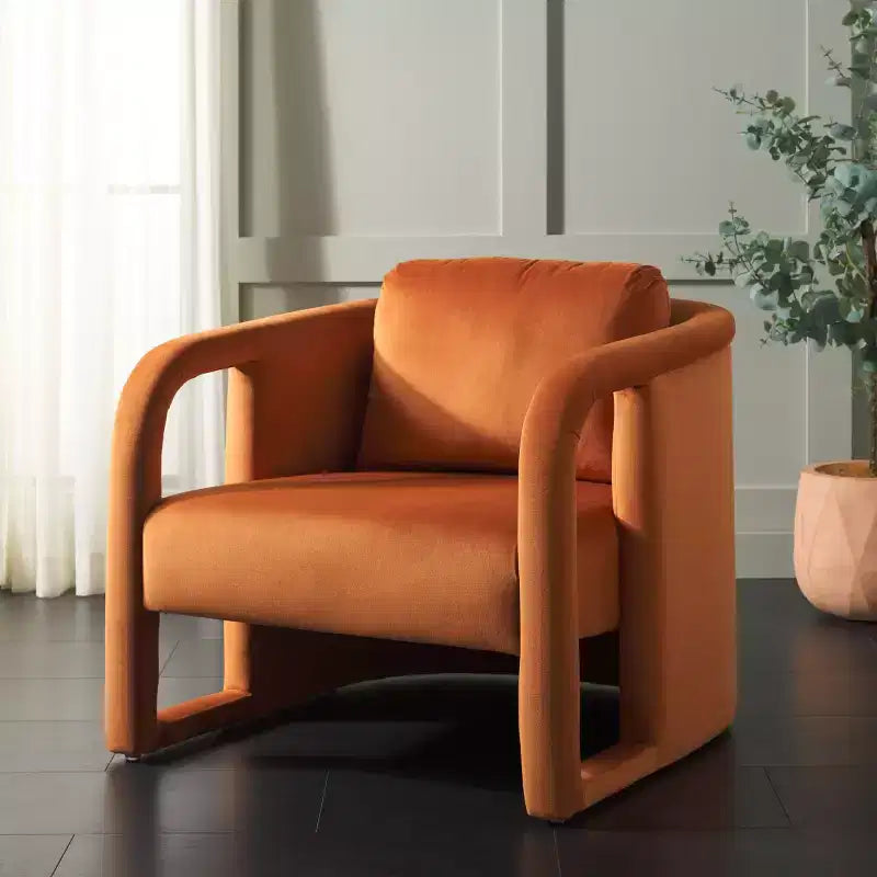 Fauteuil d'appoint en velours avec cadre et pieds en bois – Crème