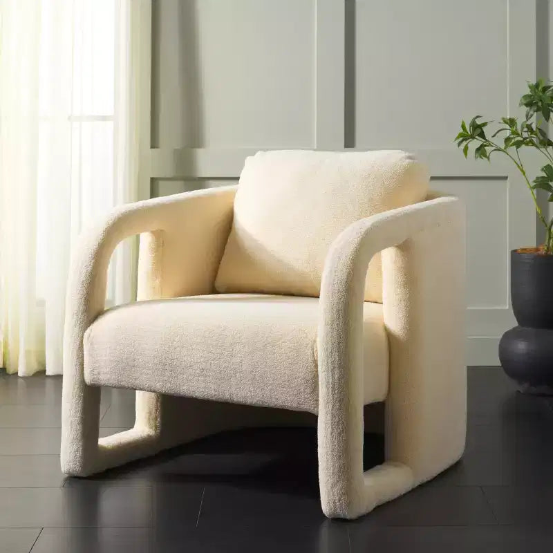 Velvet Accent Chair with Wood Frame and Legs – Cream