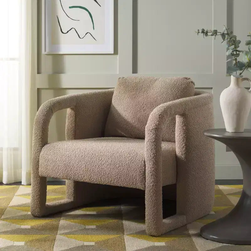 Fauteuil d'appoint en velours avec cadre et pieds en bois – Crème