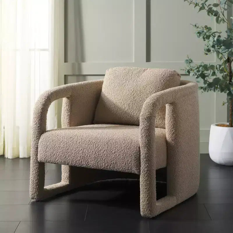 Fauteuil d'appoint en velours avec cadre et pieds en bois – Crème