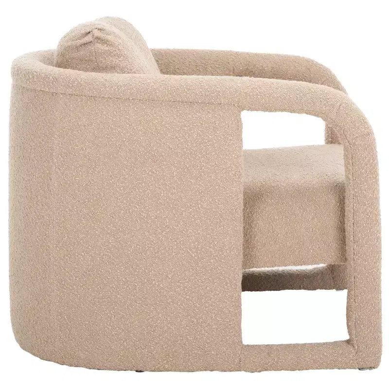 Fauteuil d'appoint en velours avec cadre et pieds en bois – Crème
