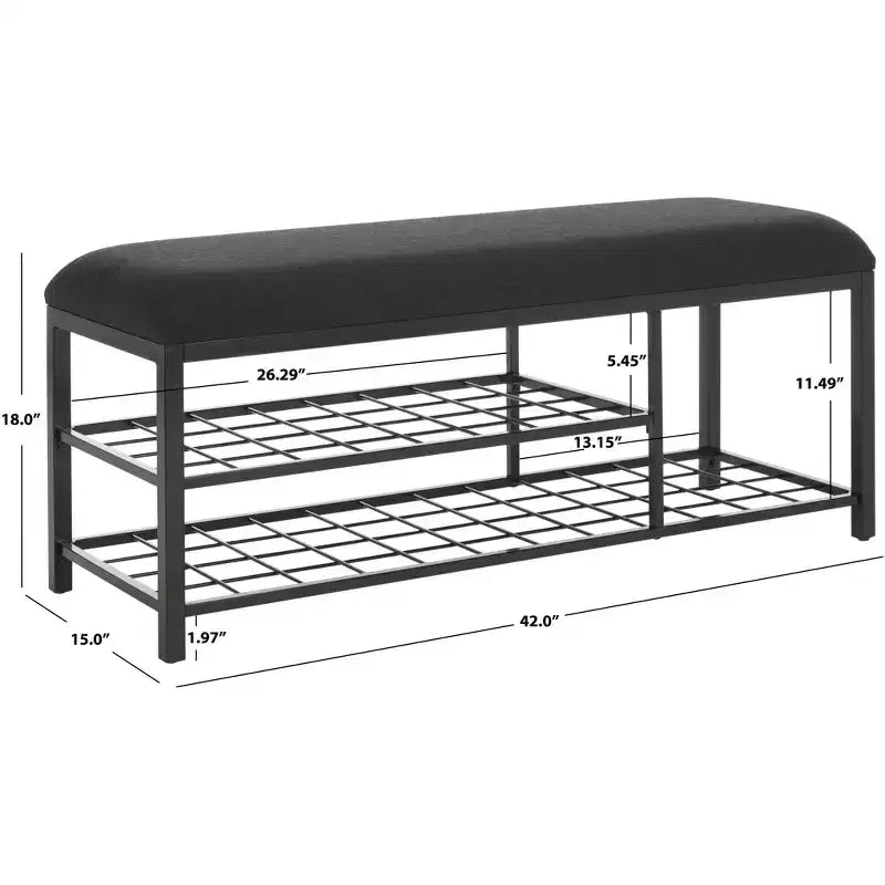 Banc d'entrée avec coussin et étagère ouverte – Structure en fer et MDF