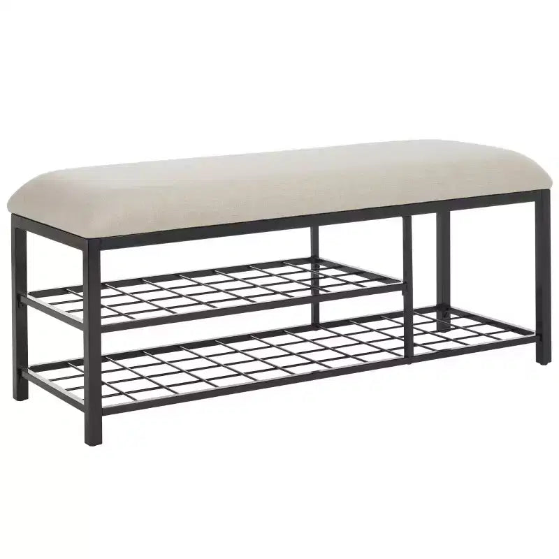 Banc d'entrée avec coussin et étagère ouverte – Structure en fer et MDF