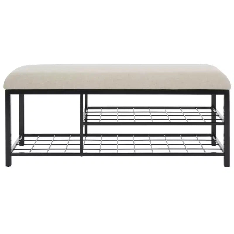 Banc d'entrée avec coussin et étagère ouverte – Structure en fer et MDF