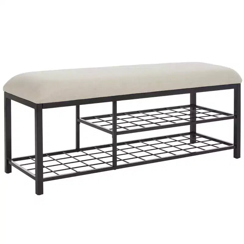 Banc d'entrée avec coussin et étagère ouverte – Structure en fer et MDF