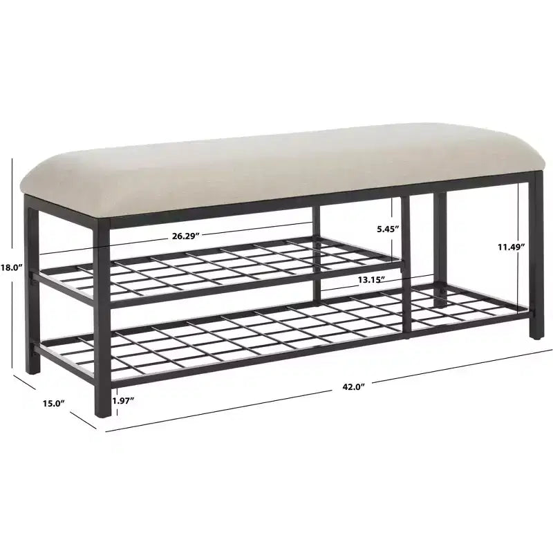 Banc d'entrée avec coussin et étagère ouverte – Structure en fer et MDF