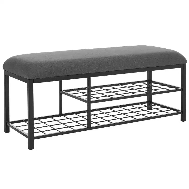 Banc d'entrée avec coussin et étagère ouverte – Structure en fer et MDF