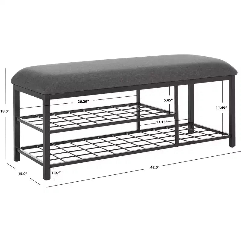 Banc d'entrée avec coussin et étagère ouverte – Structure en fer et MDF