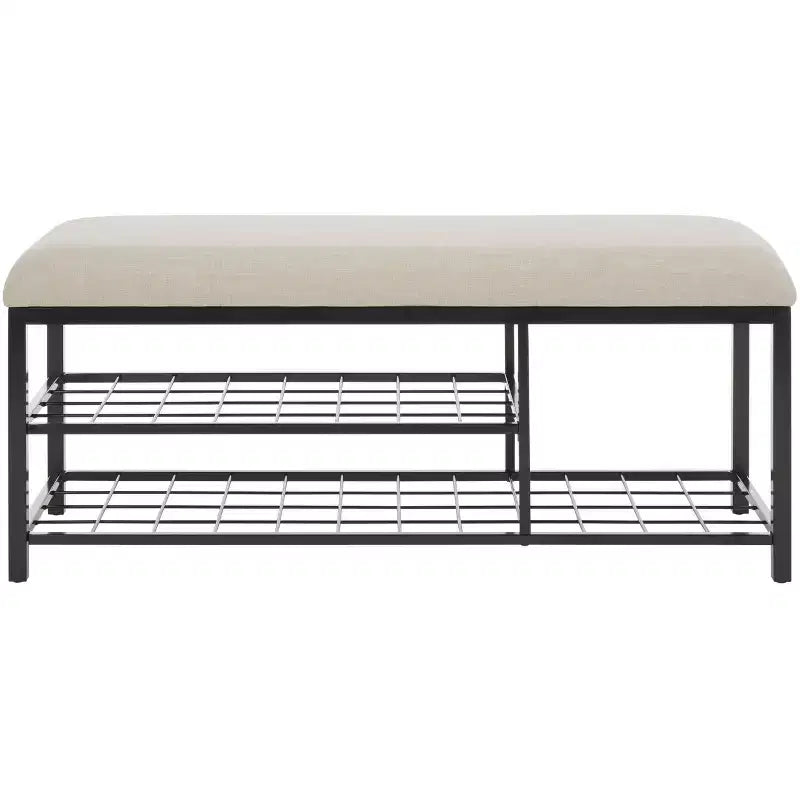 Banc d'entrée avec coussin et étagère ouverte – Structure en fer et MDF