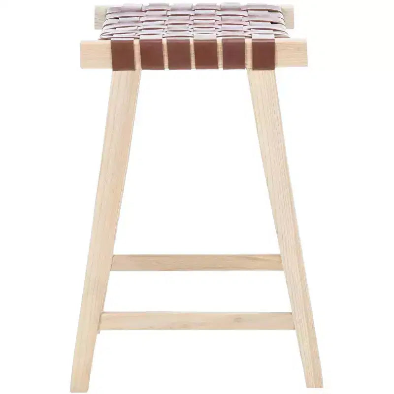 Tabouret de comptoir rectangulaire avec assise en cuir tressé et cadre en bois