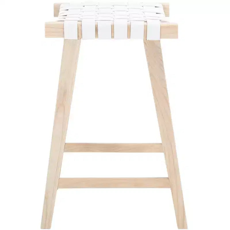 Tabouret de comptoir rectangulaire avec assise en cuir tressé et cadre en bois