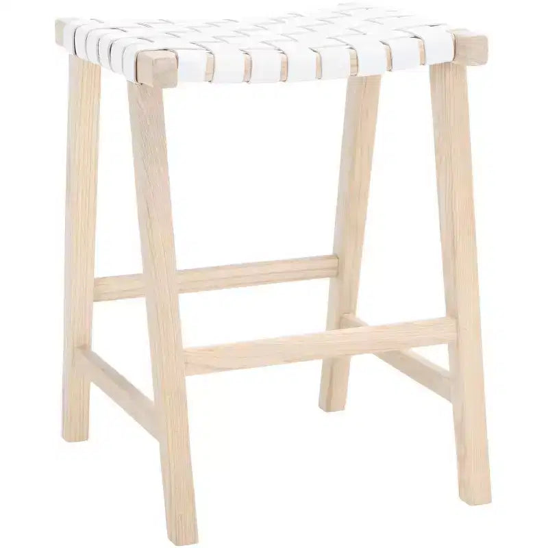 Tabouret de comptoir rectangulaire avec assise en cuir tressé et cadre en bois