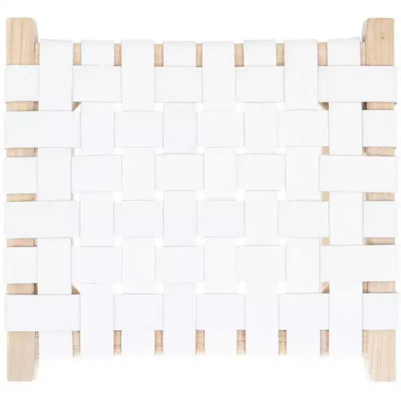 Tabouret de comptoir rectangulaire avec assise en cuir tressé et cadre en bois