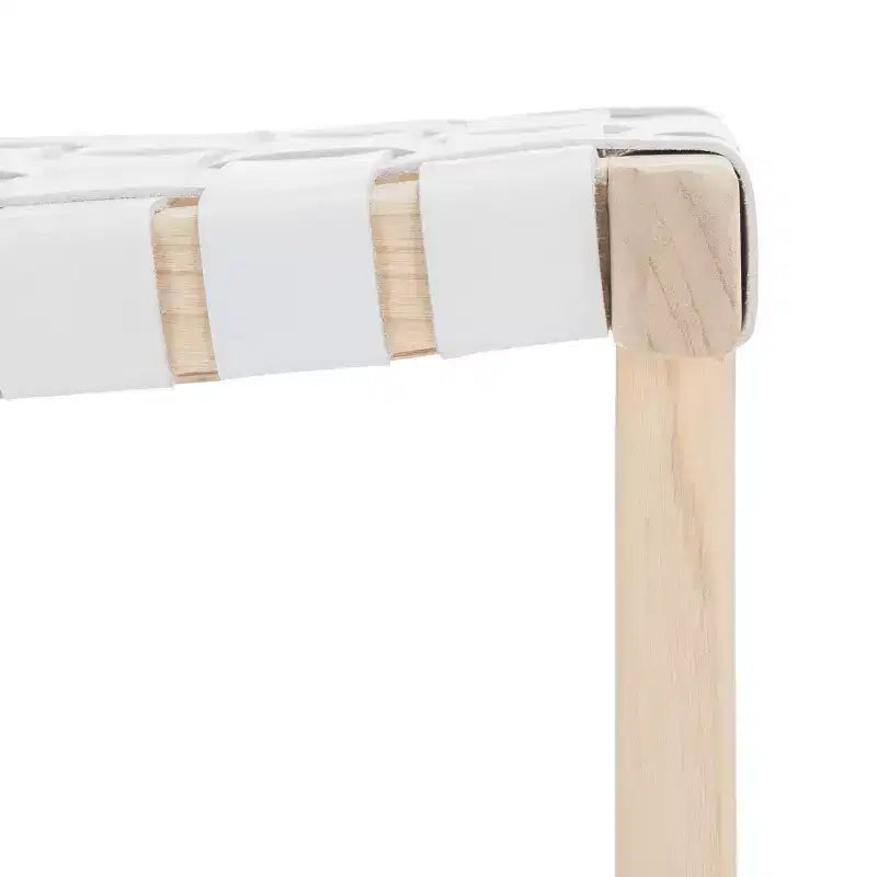 Tabouret de comptoir rectangulaire avec assise en cuir tressé et cadre en bois