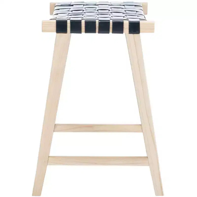 Tabouret de comptoir rectangulaire avec assise en cuir tressé et cadre en bois