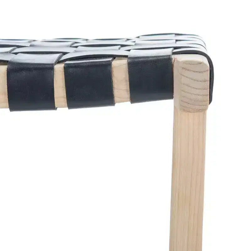 Tabouret de comptoir rectangulaire avec assise en cuir tressé et cadre en bois