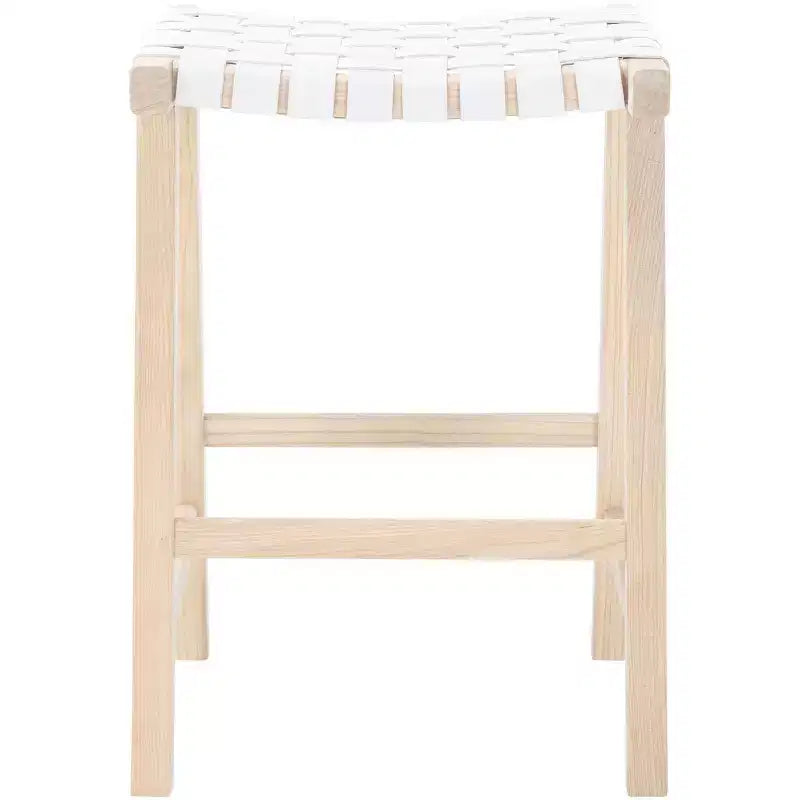 Tabouret de comptoir rectangulaire avec assise en cuir tressé et cadre en bois