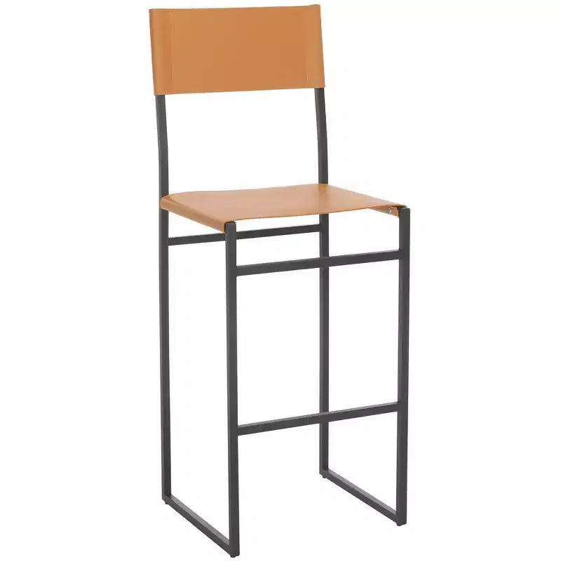 Tabouret de bar moderne – Piétement en fer avec assise en cuir, Gris clair et noir