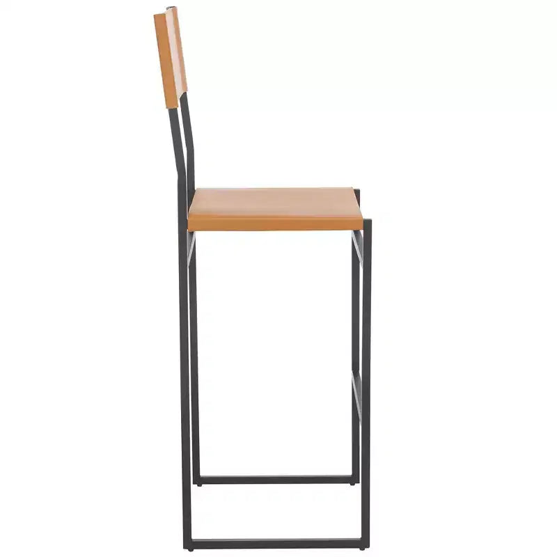 Tabouret de bar moderne – Piétement en fer avec assise en cuir, Gris clair et noir