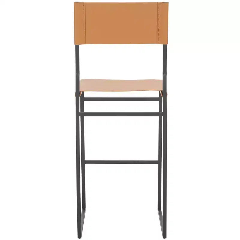 Tabouret de bar moderne – Piétement en fer avec assise en cuir, Gris clair et noir