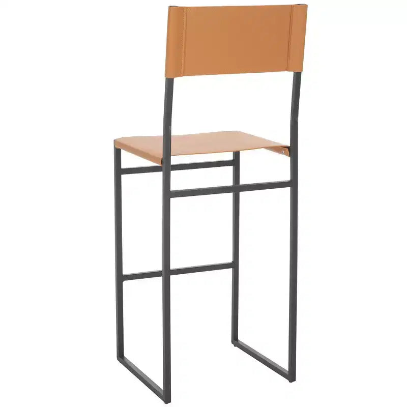 Tabouret de bar moderne – Piétement en fer avec assise en cuir, Gris clair et noir
