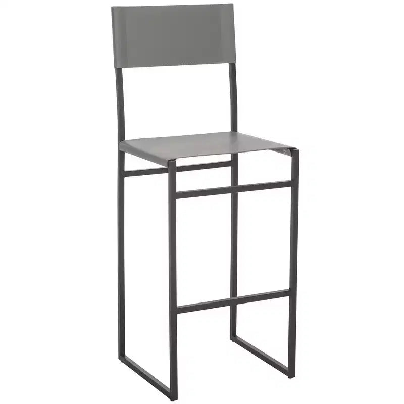 Tabouret de bar moderne – Piétement en fer avec assise en cuir, Gris clair et noir