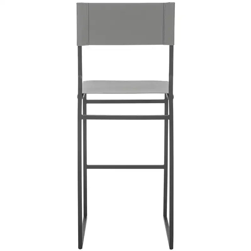 Tabouret de bar moderne – Piétement en fer avec assise en cuir, Gris clair et noir