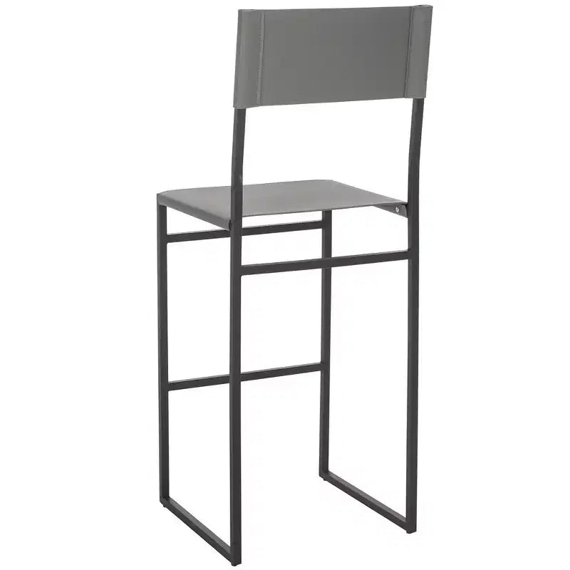 Tabouret de bar moderne – Piétement en fer avec assise en cuir, Gris clair et noir